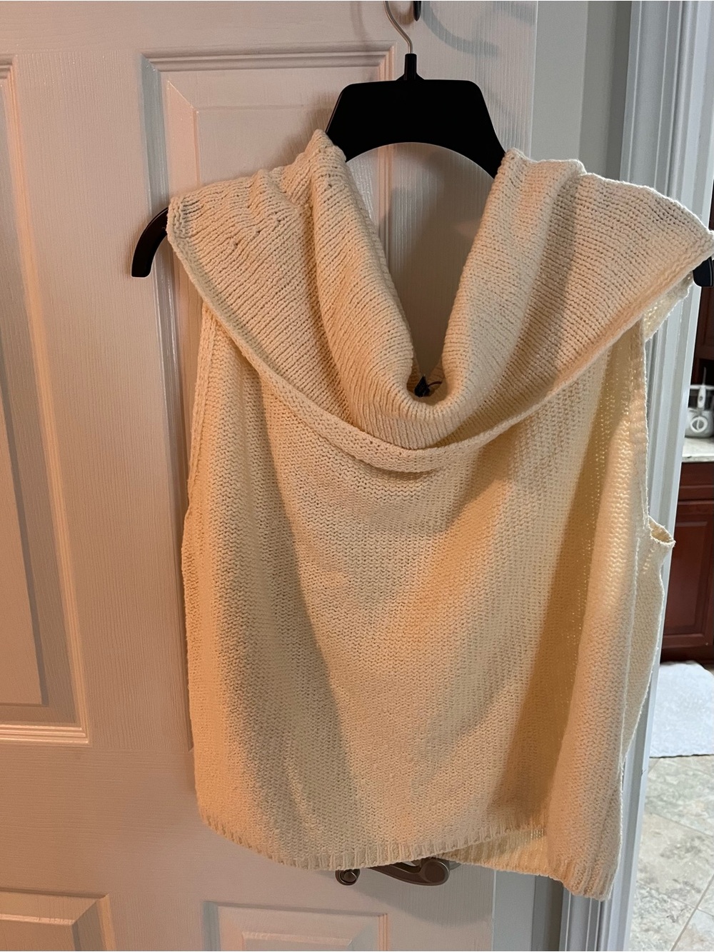 Eileen Fisher Sleeveless Cream Knit Cowl Neck Sweater